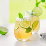 Elevate your drinks with Weston Stemless Glasses, featuring a sleek design for wine, cocktails, and easy handling.