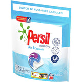 Persil Laundry Capsules 3 in 1 Sensitive: Fragrance-free, dye-free capsules for powerful stain removal and gentle care for sensitive skin.