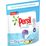 Persil Laundry Capsules 3 in 1 Sensitive, fragrance-free, dermatologically tested for gentle cleaning and effective stain removal.