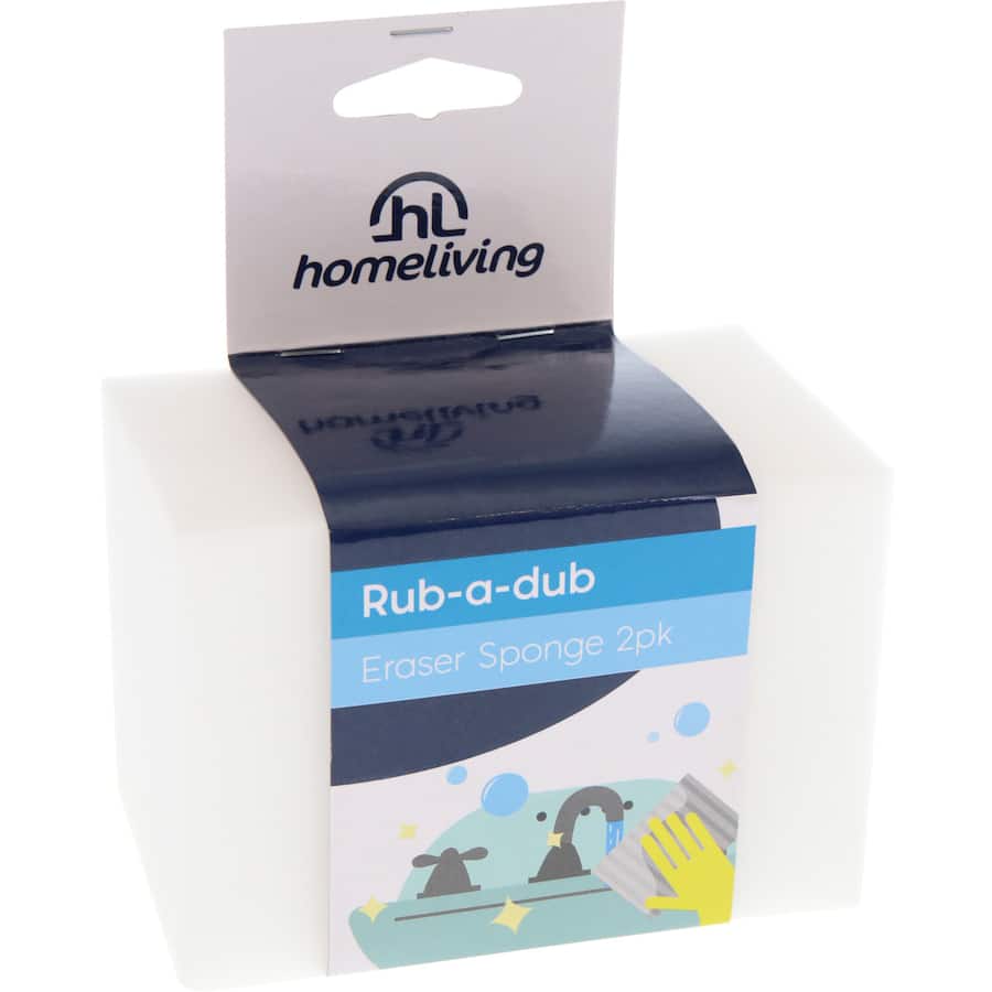 Homeliving Eraser Sponge duo for effective stain removal on washable surfaces with just water, safe for kids and pets.