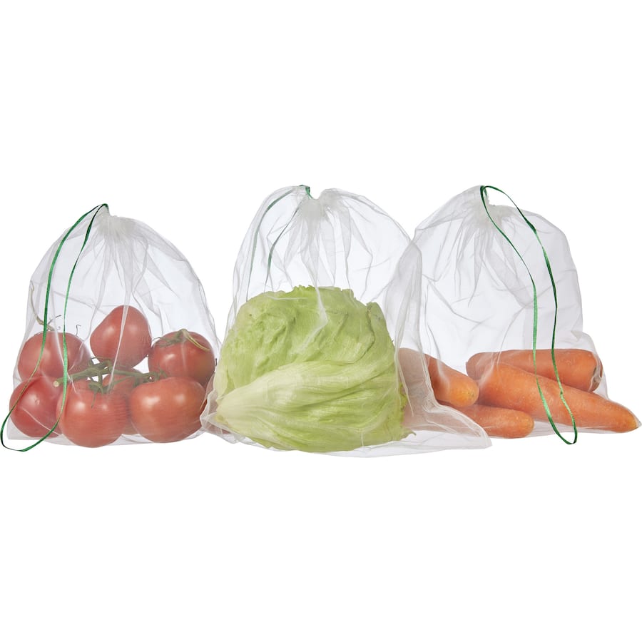 Eco-friendly Woolworths Reusable Fruit & Veg Bag, made from 80% recycled polyester, holds 5kg of fresh produce.