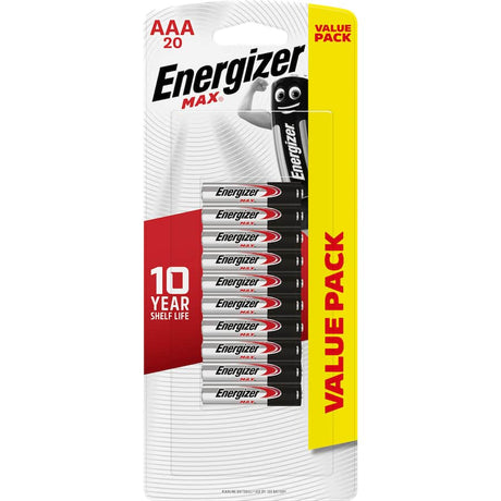 Energizer Max AAA Alkaline Battery Value Pack for reliable power in digital devices, ensuring long-lasting performance and leak prevention.