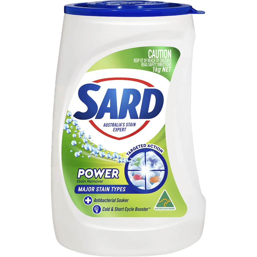 Sard Power Stain Remover Powder Soaker tackles tough stains with Oxy-Plus technology, safe for all fabrics and colors.
