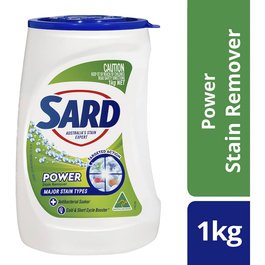 Sard Power Stain Remover Powder Soaker effectively lifts stubborn stains from fabrics while being safe for all colors and whites.