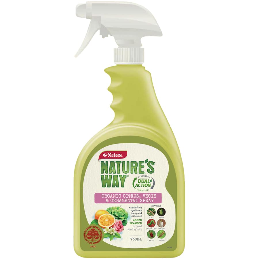 Organic garden spray for citrus, vegetables, and ornaments, protecting plants from pests and diseases naturally.