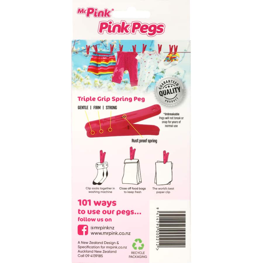 Vibrant pink triple grip clothes pegs designed for secure laundry holding in all conditions. Perfect for indoor and outdoor use.