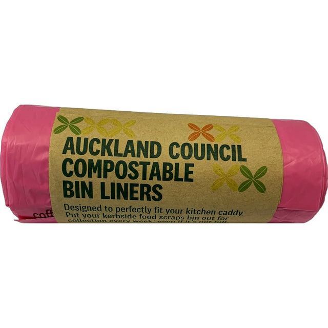 Eco-friendly Auckland Council compostable bin liners, perfect for 8L bins, strong and suitable for organic waste disposal.