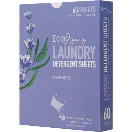 Eco Living Laundry Detergent Sheets Lavender: biodegradable, eco-friendly sheets for effective, fragrant laundry care.