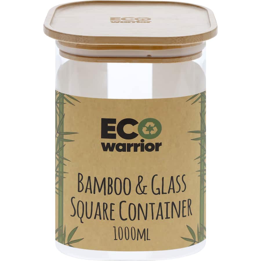 Eco Warrior Square Container featuring bamboo lid and borosilicate glass for stylish and sustainable food storage.