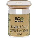 Eco Warrior Square Container featuring bamboo lid and borosilicate glass for stylish and sustainable food storage.