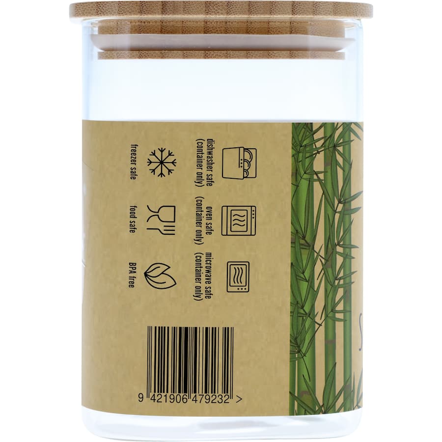 Eco Warrior Square Container with bamboo lid and glass body, perfect for stylish and sustainable food storage.
