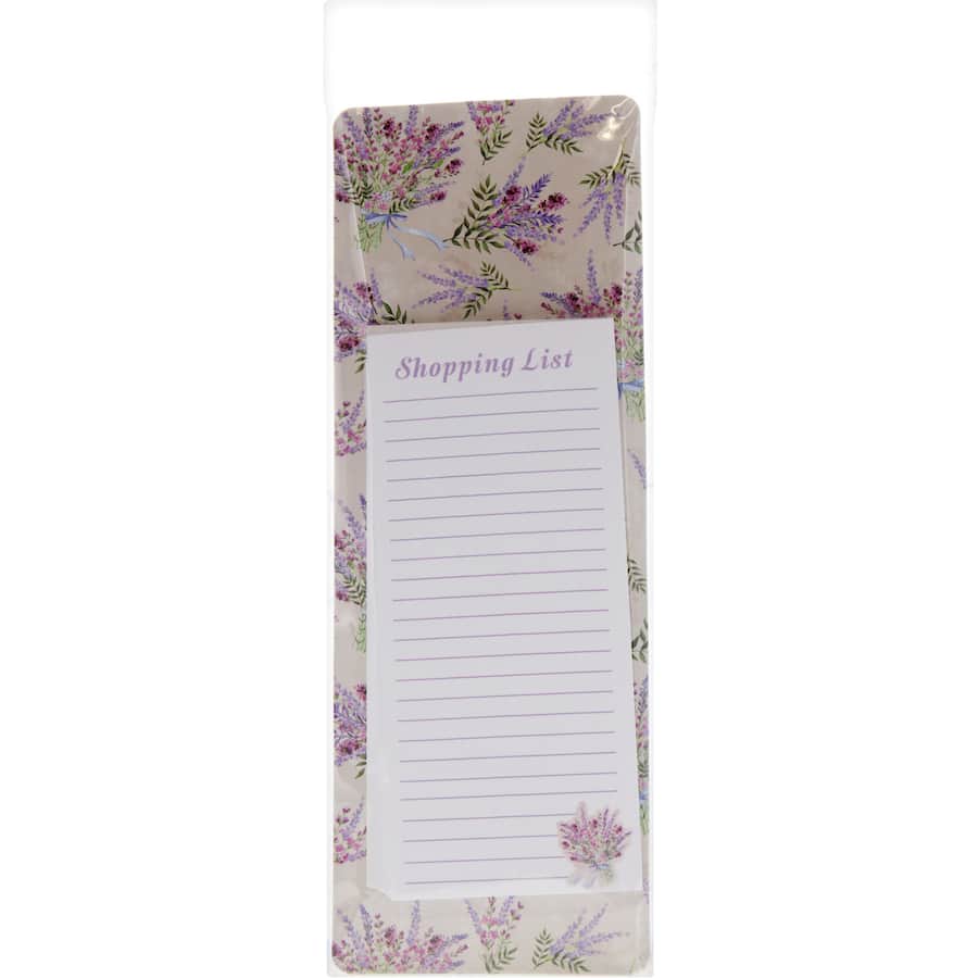 Magnetic food pad featuring artistic designs, 60 tear-off sheets for convenient grocery list organization.