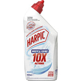 Harpic White & Shine Bleach Gel, a powerful toilet cleaner ensuring 99.9% germ kill and a sparkling white finish.