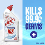 Harpic White & Shine Toilet Cleaner Gel with citrus scent, offering 5x power action for sparkling cleanliness and germ-free toilets.
