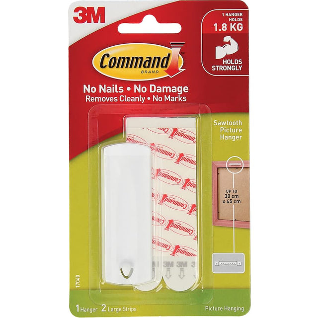 Command Hooks & Hangers Adhesive Saw Tooth Hanger 3M for hanging art and photos without wall damage, ideal for renters.