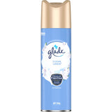 Glade Air Freshener Spray in Clean Linen, providing a fresh laundry scent while eliminating unwanted odors in any room.