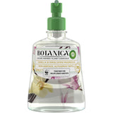 Air Wick Botanica Automatic Spray Refill in Vanilla & Himalayan Magnolia, eco-friendly and lasts up to 70 days with adjustable intensity.