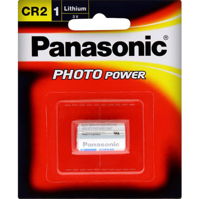 Panasonic CR2 3V battery for cameras and high-drain devices, offering reliable power and long-lasting performance.