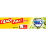 Glad Plastic Wrap Cling Mini - Microwaveable food wrap seals in freshness for small dishes, made from non-toxic polyethylene.