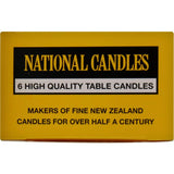 Elegant set of six non-drip white candles, 11-hour burn, perfect for enhancing dining experiences and special events.