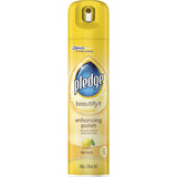 Pledge Furniture Polish Lemon revitalizes wood and laminate surfaces, leaving a streak-free shine with a refreshing lemon scent.
