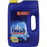 Finish Dishwasher Powder Lemon in a box, featuring a 2x concentrate formula for sparkling clean dishes with a fresh lemon scent.