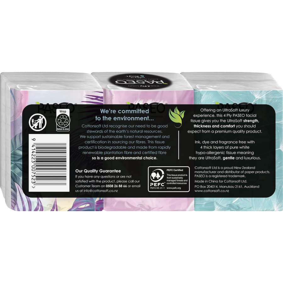 Paseo Ultra Soft Tissues Pocket Pack - luxurious, 4-ply tissues that are ink, dye, and fragrance-free for gentle comfort on-the-go.