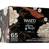 Hypoallergenic Paseo Ultra Soft Tissues in a convenient cube, featuring 3-ply thickness for gentle, strong care.