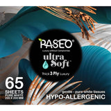 Paseo Ultra Soft Hypoallergenic 3-ply tissues in a cube, offering luxurious softness, strength, and eco-friendly materials.