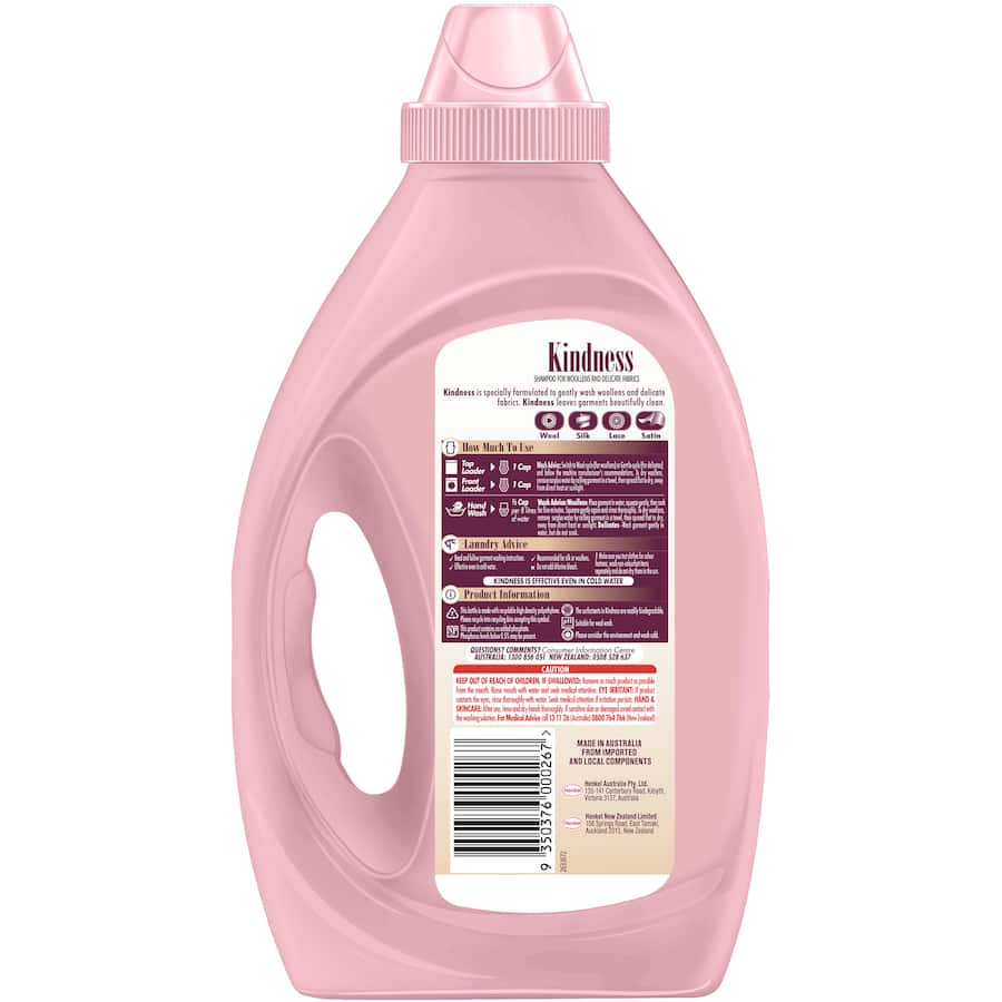 Gentle biodegradable Kindness Woolwash Liquid for cleaning and caring for woollen garments and delicate fabrics.