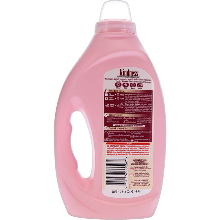 Kindness Woolwash Liquid, eco-friendly cleaner for wool and delicate fabrics, preserving softness and longevity.