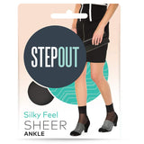Ultra-sheer 15 denier anklet with wide band, silky texture, and reinforced toe for stylish all-day comfort.