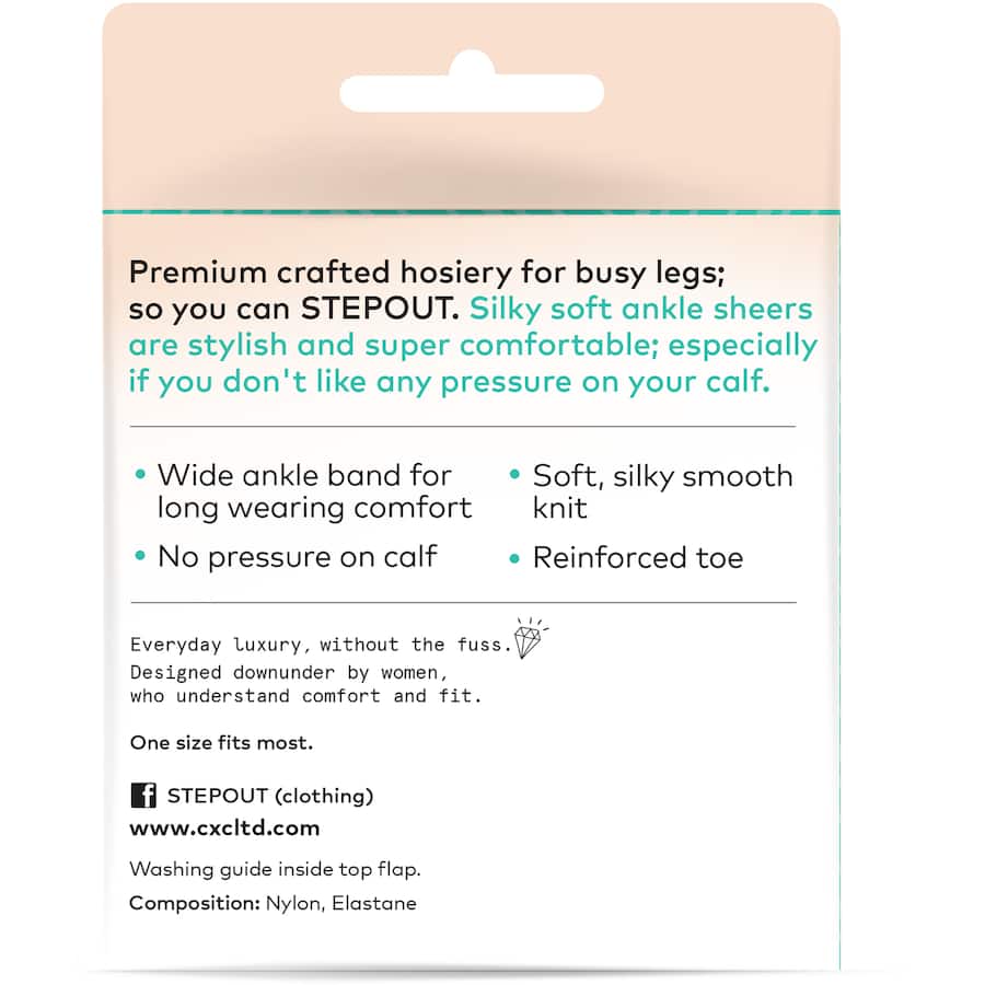 Stepout Anklet Bare 15d: ultra-sheer 15 denier anklet with wide band and reinforced toe for stylish all-day comfort.