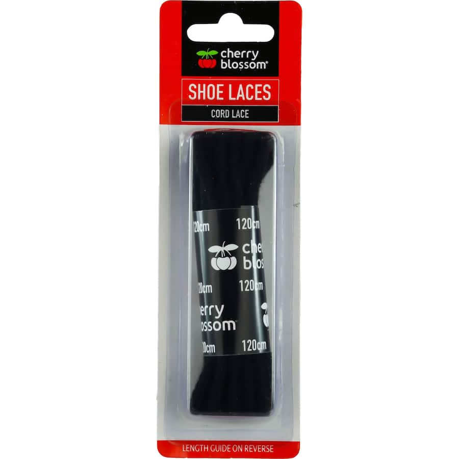 Cherry Blossom Shoe Laces Flat Black 120cm 1pr
