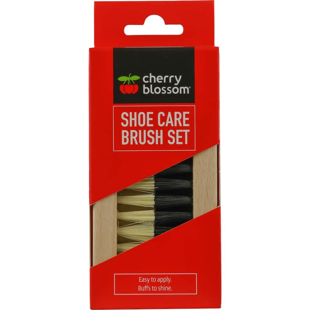 Cherry Blossom Shoe Brush Set features premium brushes for all shoe types, designed for effective cleaning and easy handling.