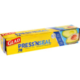 Glad Plastic Wrap Press N Seal, a versatile sealing wrap with airtight grip technology for fresh food storage.