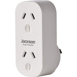 Jackson Double Adaptor with surge protection, vertical design for space-saving, perfect for laptops and chargers.