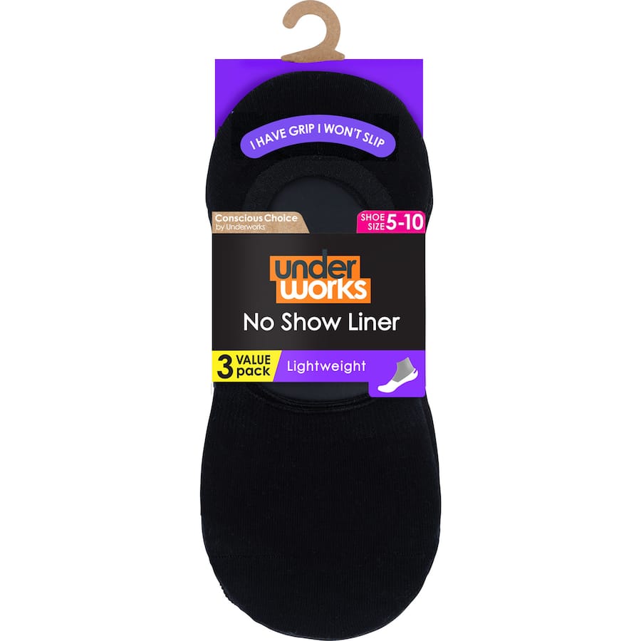 Underworks Ladies No Show Liner Socks, sizes 5-10, offer comfort and style for all footwear without visible lines.