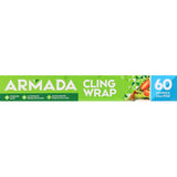Armada Plastic Wrap Cling rolls for food preservation, featuring excellent stretch, cling, and microwave/freezer safety.