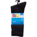 Rio Mens Socks Sport Crew Black Size 6-10 5pr