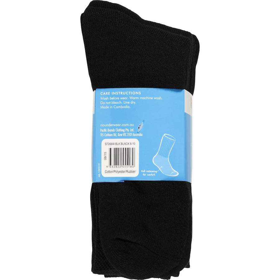 Rio Mens Socks Sport Crew Black Size 6-10 5pr