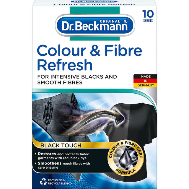 Dr Beckmann Black In Wash Sheets for fresh, vibrant black garments; eliminates odors and prevents color fading.