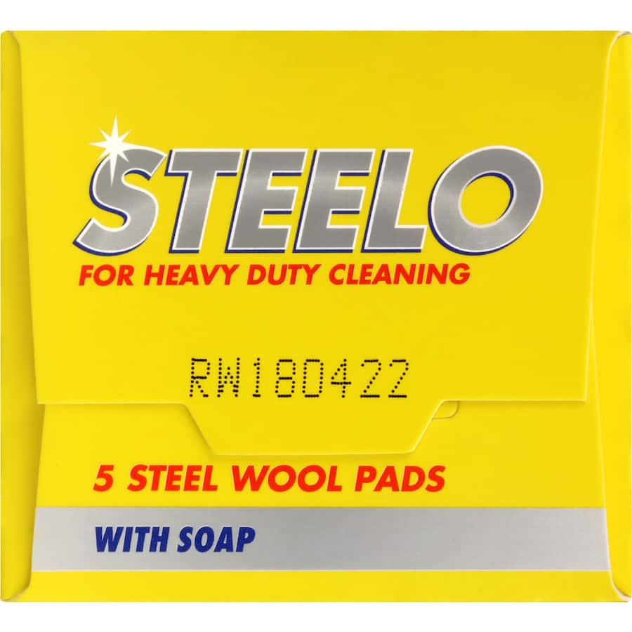 Steelo Stainless Soap Pads Lemon, non-rusting scourers with lemon-scented soap for tough grime and grease cleaning.