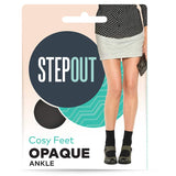 Stepout Anklet Black Opaque featuring a wide comfort band, durable reinforced toe, and chic design for versatile footwear pairing.