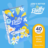 Fluffy Dryer Sheets in Field Flowers scent, softening fabrics, reducing static, and adding a fresh floral aroma to laundry.