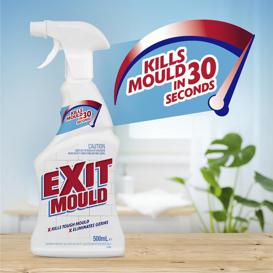 Exit Mould Mould Remover Spray effectively eliminates stubborn mould and mildew, leaving surfaces clean and fresh.