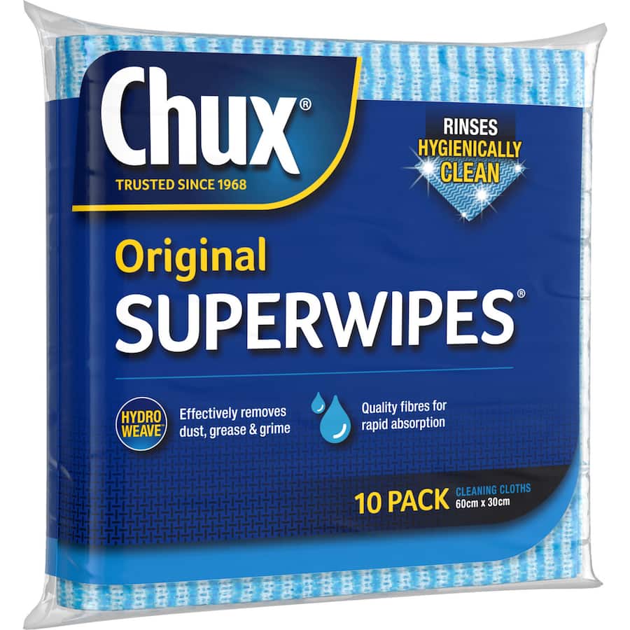 Chux Superwipes Original: Versatile, reusable cleaning wipes with double-action holes for effective dirt and food particle removal.