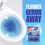 Harpic Blue Power Toilet Block in marine blue, offering powerful cleaning and fresh fragrance with every flush for hygienic toilets.