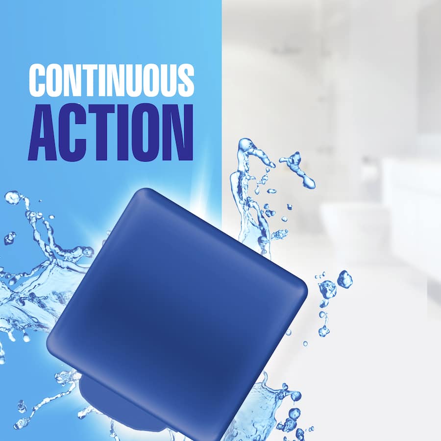 Harpic Blue Power Toilet Block in marine blue, offers powerful cleaning and fresh fragrance with every flush for hygienic toilets.