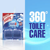 Harpic Blue Power Toilet Block in marine blue, providing effective foaming clean and fresh scent with every flush.